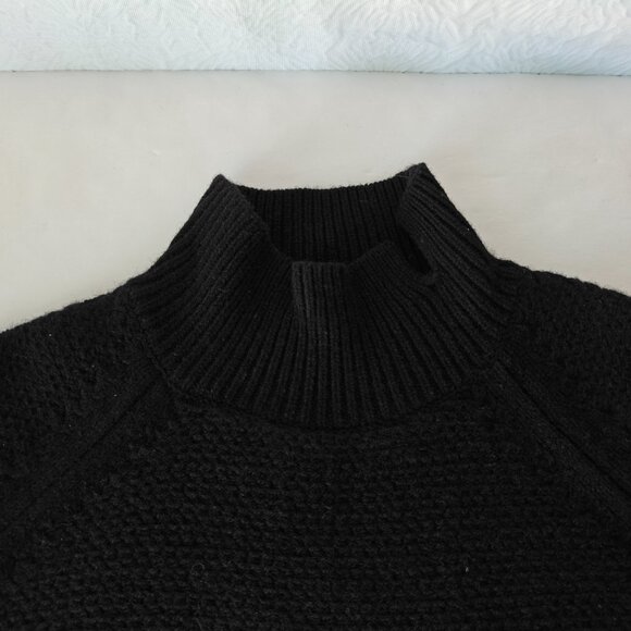 UNIQLO +J X JIL SANDER Sweater 100% Wool Mock Neck Cable Knit Black Womens Med - Picture 8 of 16